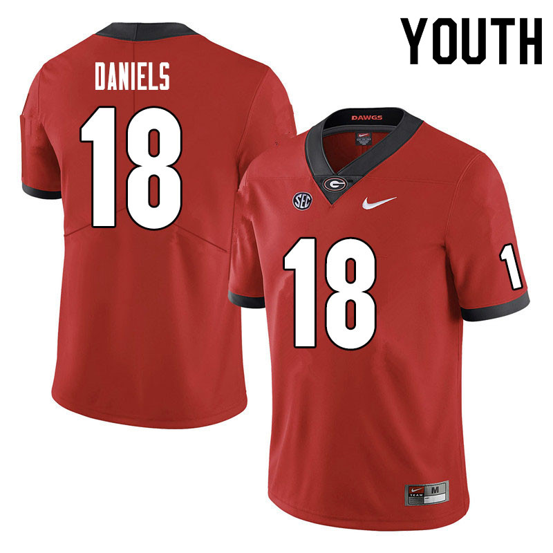 Youth #18 JT Daniels Georgia Bulldogs College Football Jerseys Sale-Red - Click Image to Close